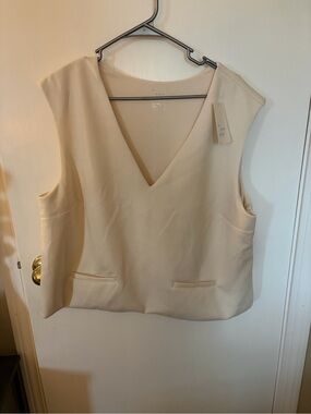 V-Neck Sleeveless Tank Top in Cream by Unknown
